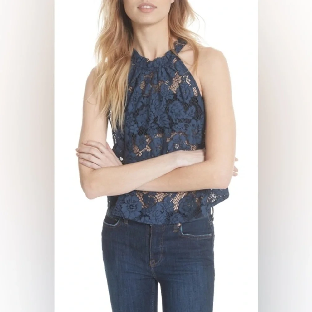Free People Sweet Meadow Dreams Lace Top in Blue XS
